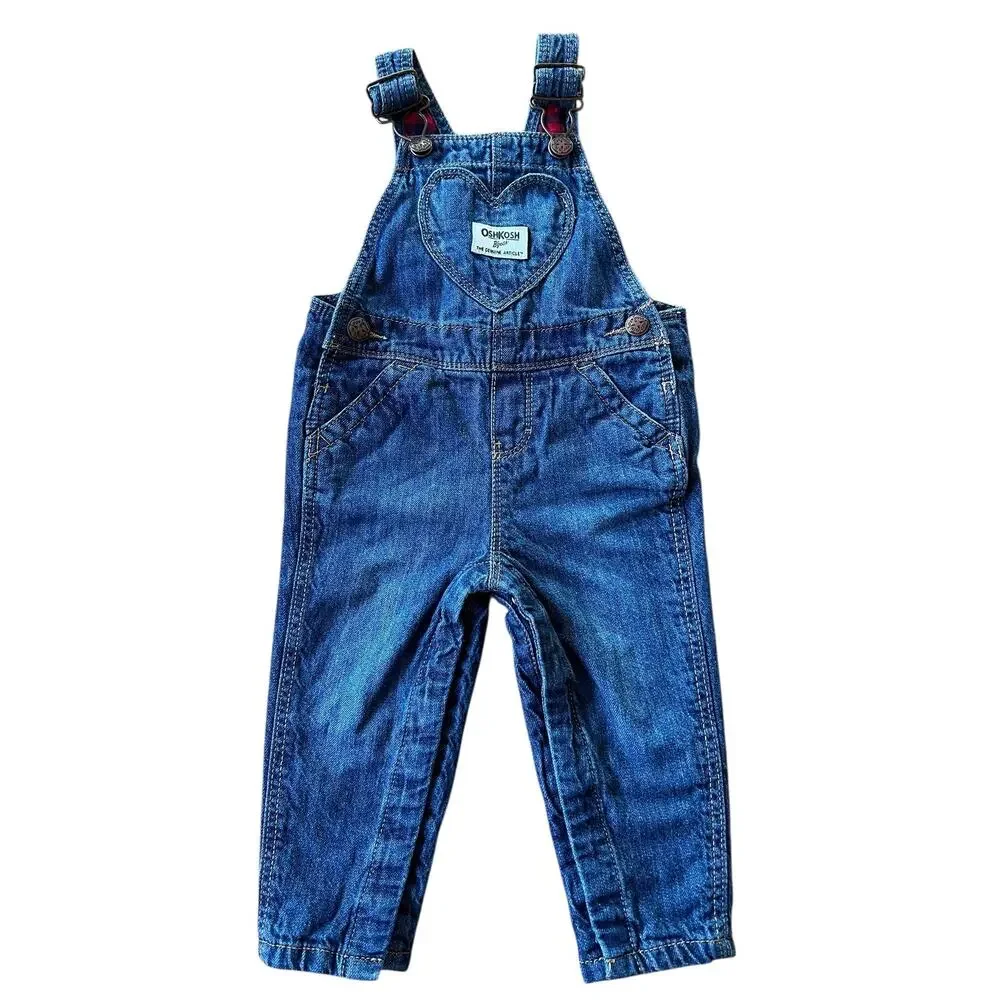 OshKosh B’gosh Denim Overalls Buffalo Plaid Lined 9M